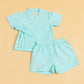 Light blue trendy two piece kimono set with checkered pattern and comfortable fit