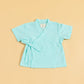 Trendsetting light blue gingham trendy two piece kimono set with wrap design and tie for stylish comfort