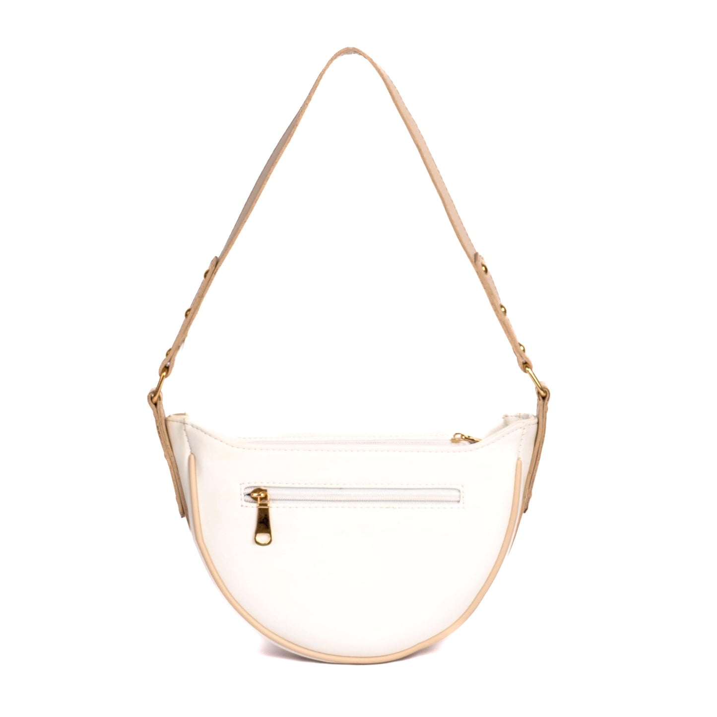 Trendy white leather purse from Stylera Mehta with a stylish half-moon design