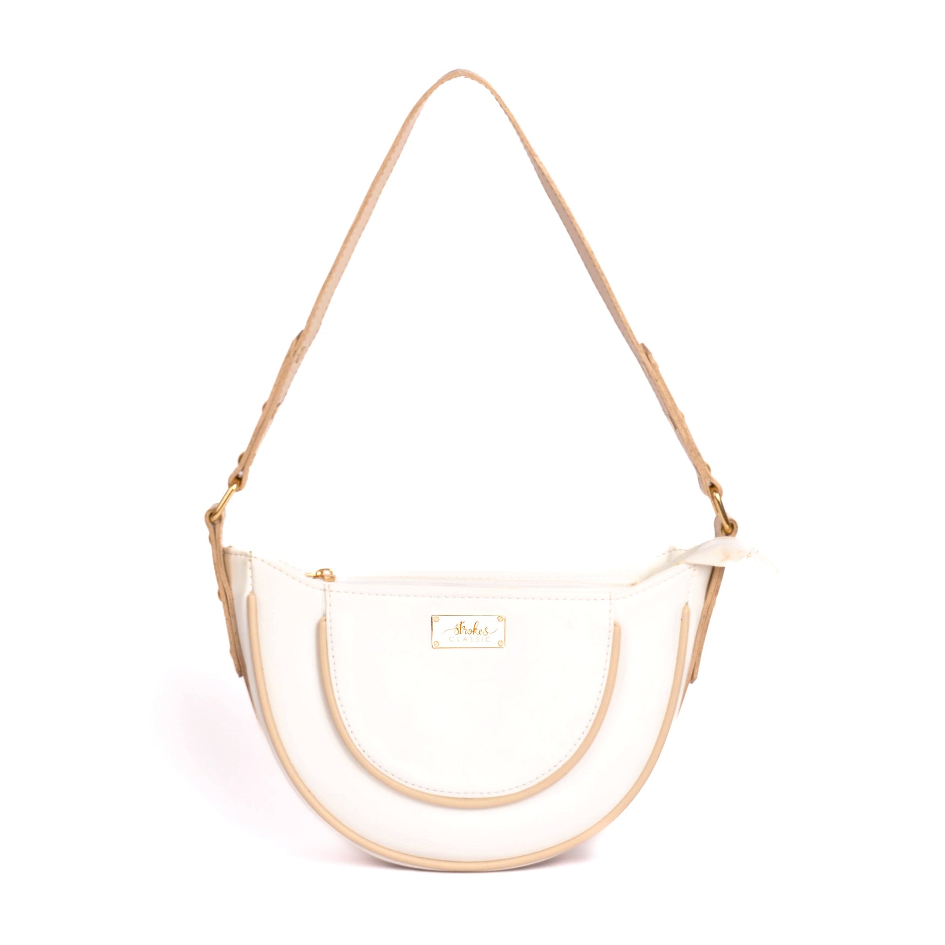 Trendy white leather purse from Stylera with a stylish design and adjustable strap