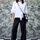 Stylera white ruffled blouse with puff sleeves paired with black wide leg pants trendy white tops for ladies 