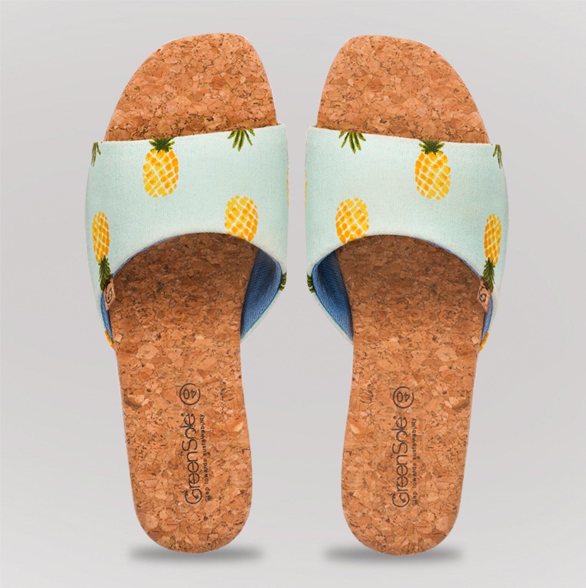 Stylera tropical print women's sandals with pineapple pattern and comfortable cork sole