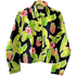 Stylera tropical cropped jacket with pineapples banana leaves and pink flowers women&