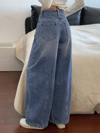 Dusty Cloud Blue Panelled Wide Leg Jeans