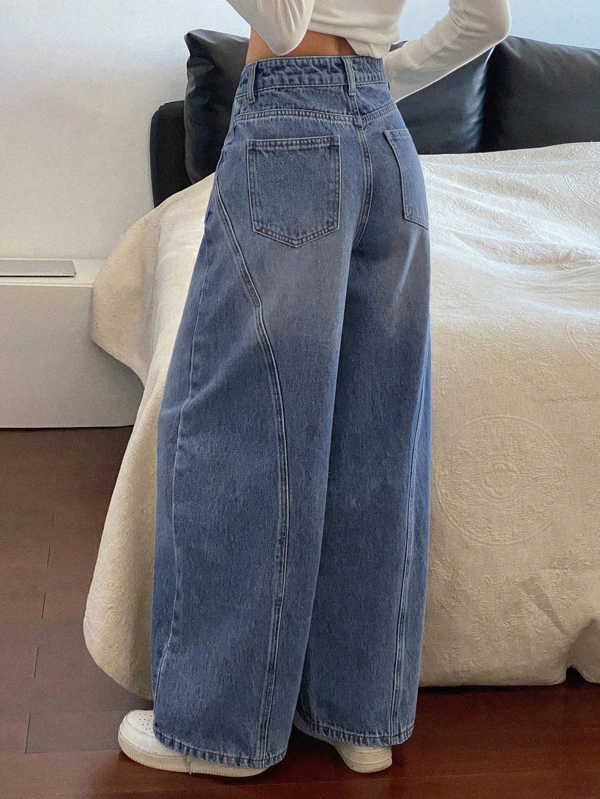 Dusty Cloud Blue Panelled Wide Leg Jeans