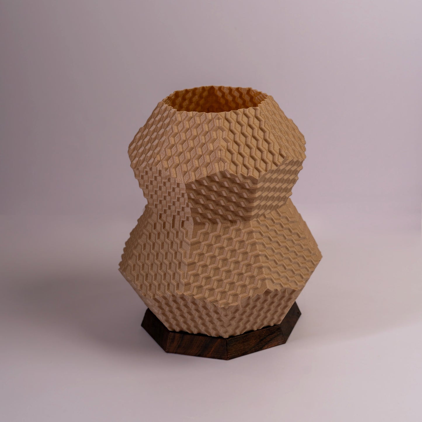 Unique bedroom table lamp by Sozori with a honeycomb design and wooden base for stylish lighting
