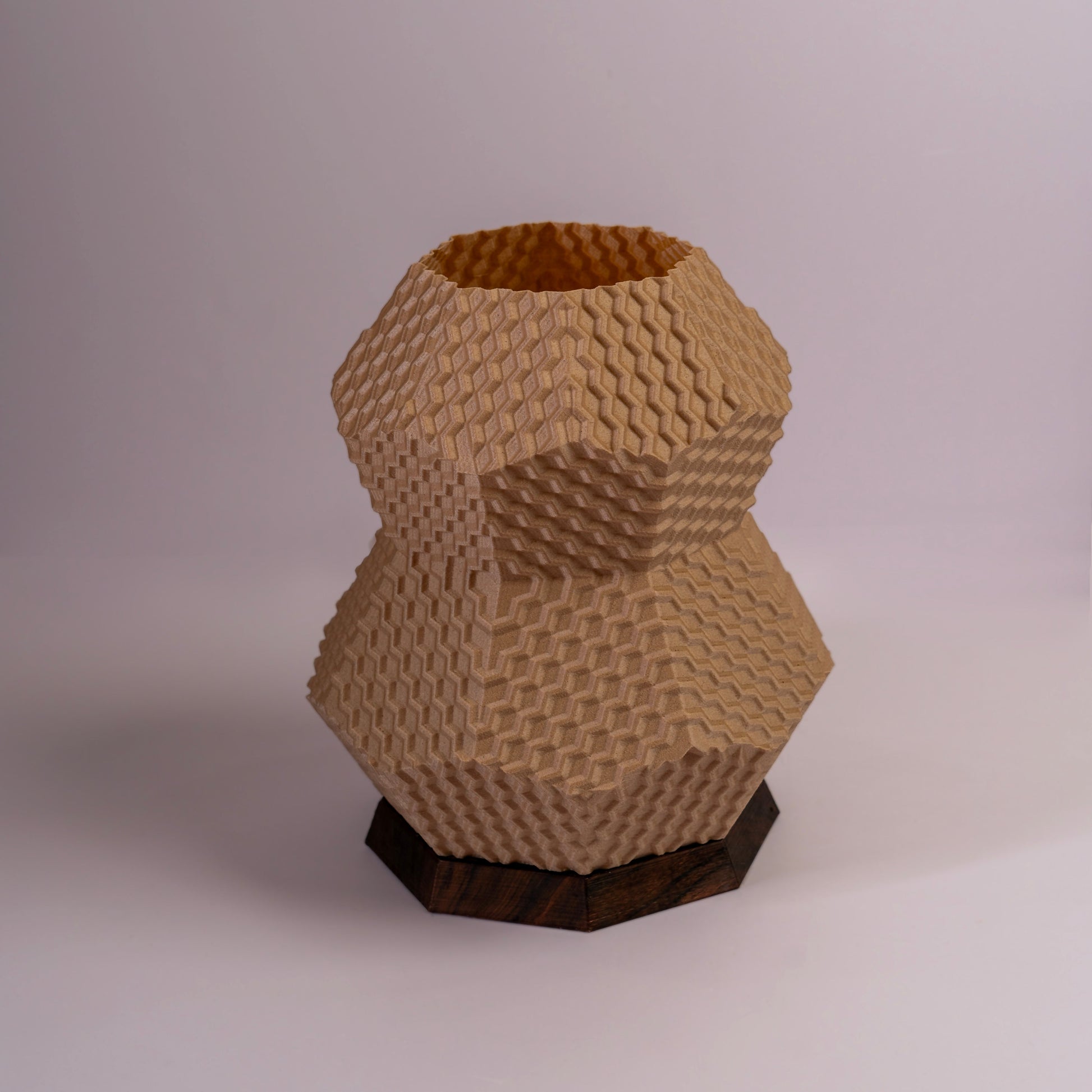 Unique bedroom table lamp by Sozori with a honeycomb design and wooden base for stylish lighting