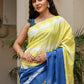 Elegant Stylera unique designer saree for women in yellow and blue with tie-dye patterns