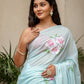 Elegant blue saree with floral embroidery, perfect for parties and unique designer sarees for parties.
