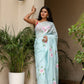 Light blue unique designer sarees for parties with floral motifs, perfect for festive occasions