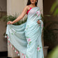 Elegant Stylera unique designer sarees for parties with floral embroidery and tassel details