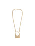 Stylera unique gold chain necklace with round hoop and textured rectangular pendant on long chain