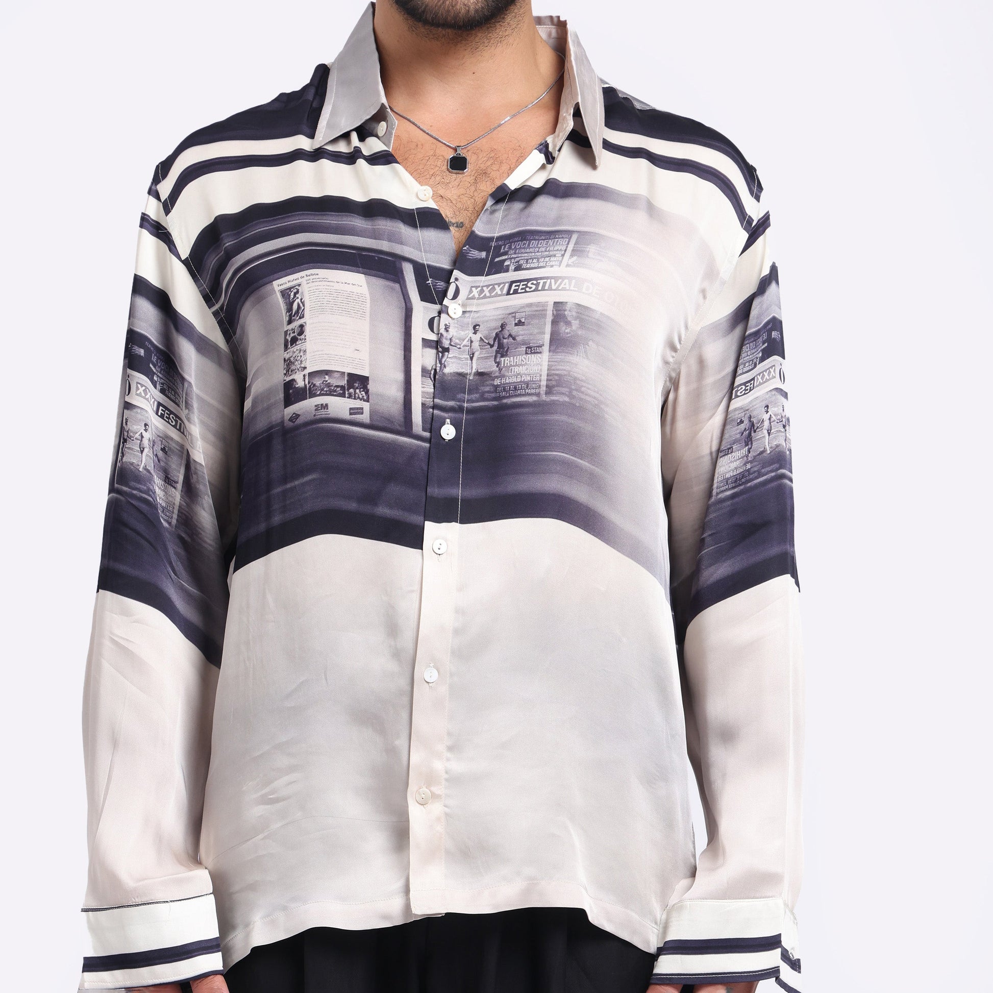 Stylera unique graphic long sleeve shirt in soft fabric with stylish print and button closure