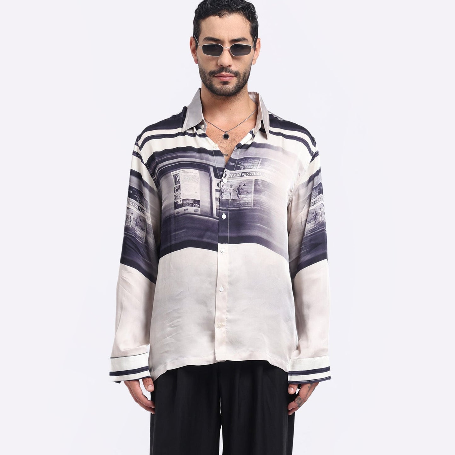 Stylera unique graphic long sleeve shirt with a modern abstract design and stylish collar