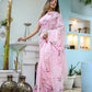 Elegant pink unique handpainted saree for weddings featuring floral designs, perfect for special occasions