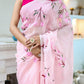 Elegant Stylera unique handpainted saree for weddings in soft pink with floral embroidery