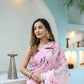 Stylera unique handpainted saree for weddings in soft pink with floral design