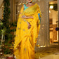 Elegant unique Indian saree with embroidery in vibrant yellow, styled for festive occasions