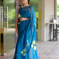 Stylera unique party wear saree in teal with floral embroidery for elegant celebrations