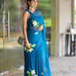 Beautiful blue unique party wear saree with floral embroidery for elegant occasions