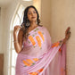 Unique party wear saree hand painted in soft pink with vibrant floral designs for special occasions