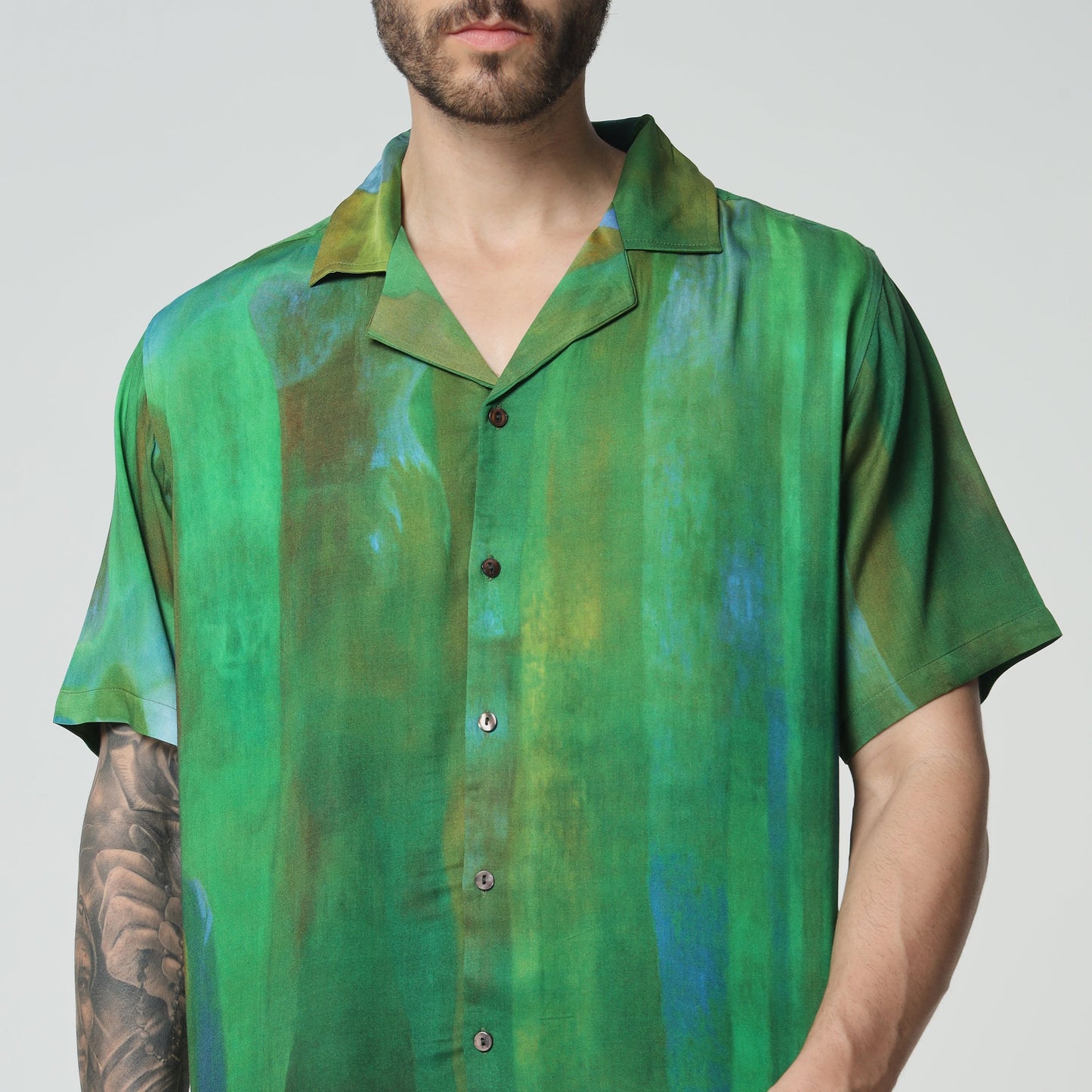 Stylera unique print mens shirts featuring a vibrant green design for a stylish summer look