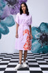 Stylera lavender dress with orange floral panel and waist tie unique print relaxed fit dress with sneakers