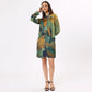 Stylera unique printed dresses for women featuring a colorful artistic design and a button-up front