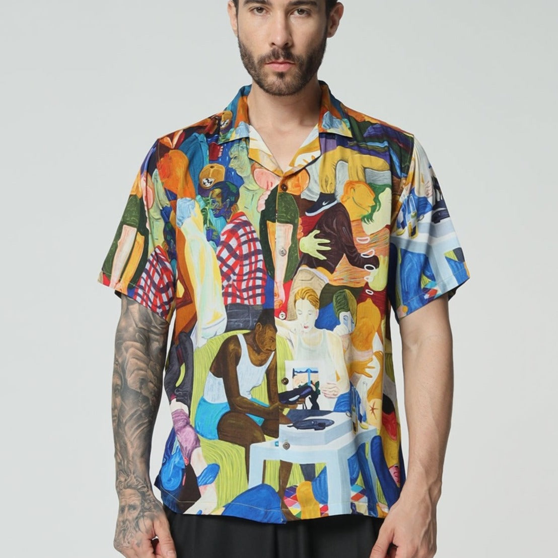 Stylera unique short sleeve fashion shirt featuring vibrant, artistic prints for a stylish summer look