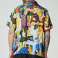 Stylera unique short sleeve fashion shirt with vibrant artistic print featuring colorful scenes and diverse characters