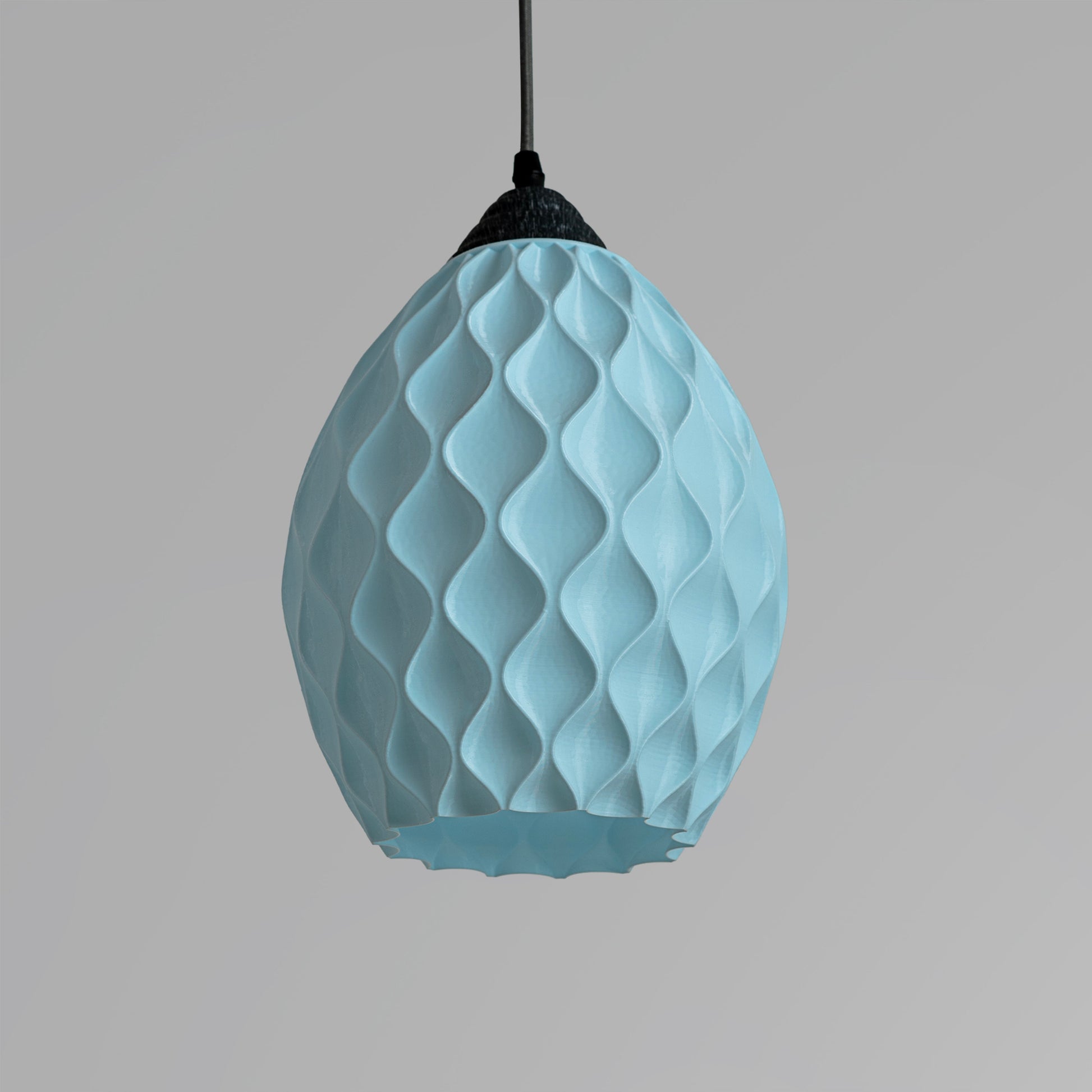 Sozori unique statement ceiling lamp in pastel blue with a textured, modern design