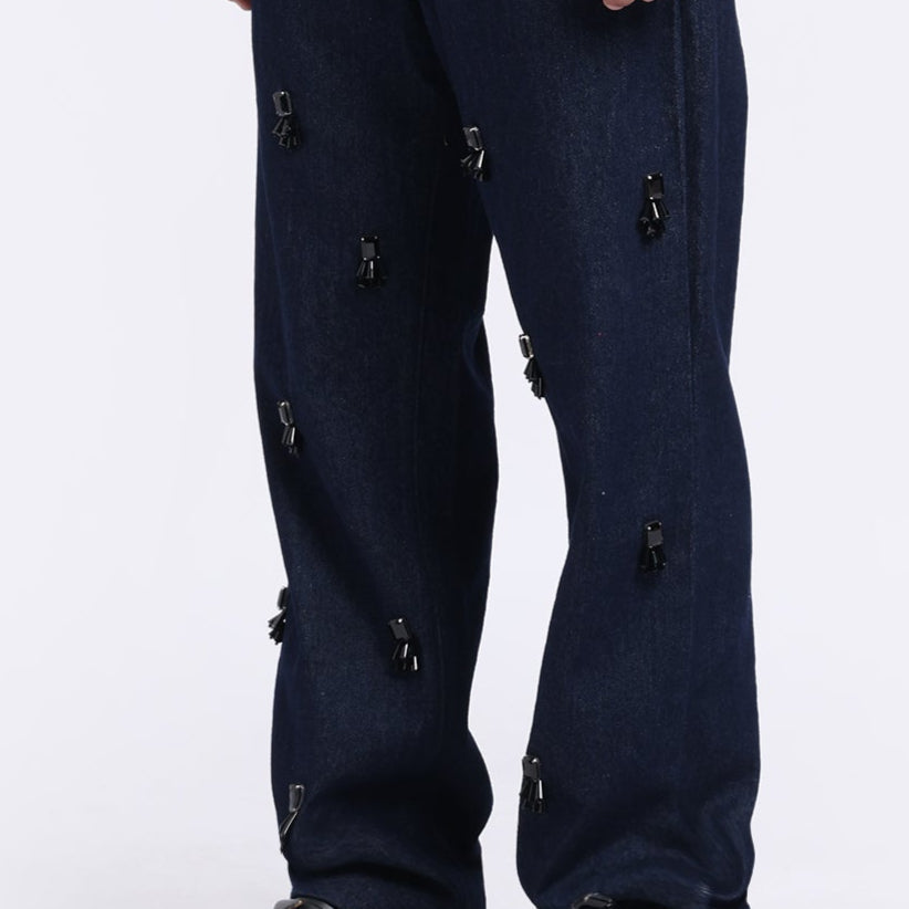 Stylera unique statement jeans for men featuring stylish zipper details on dark denim