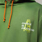 Stylera green hoodie with ribbed hood, orange drawstrings and Change in Progress ladder graphic unique streetwear hoodie