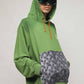 Stylera unique streetwear hoodie green oversized fit with orange drawstrings and diamond plate kangaroo pocket