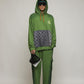 Stylera green unique streetwear hoodie with diamond plate kangaroo pocket and orange drawstrings and matching pants