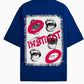 Stylera blue tee back print white frayed panel black mouth prints red circles unique urban streetwear t-shirt