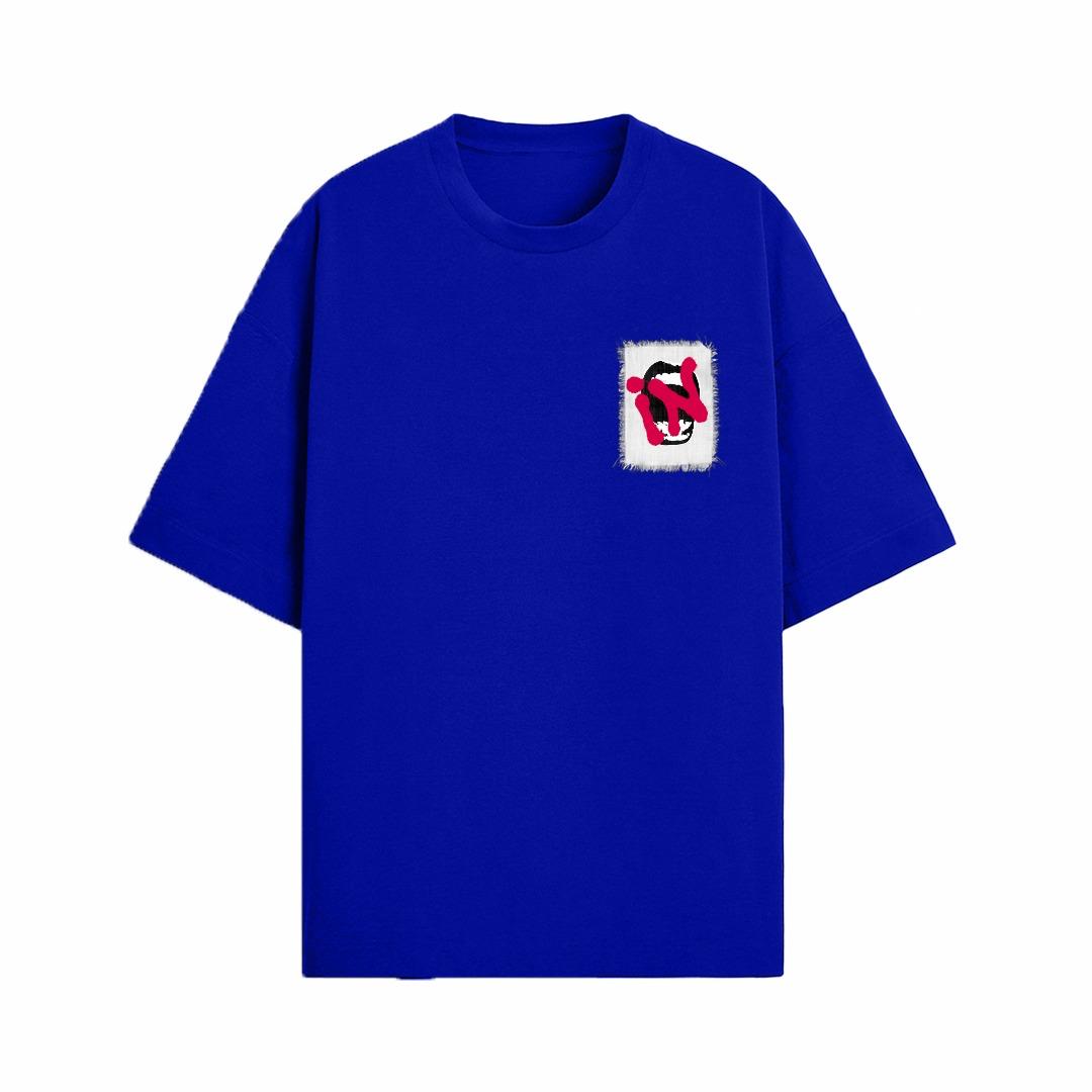 Stylera royal blue oversized tee with small chest patch graphic cotton fit unique urban streetwear t-shirt