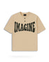 Stylera casual oversized t-shirt with print beige short sleeve IMAGINE graphic two button henley