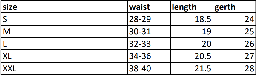 Stylera shorts size chart showing S to XXL waist length and gerth measurements trendy gym shorts for men
