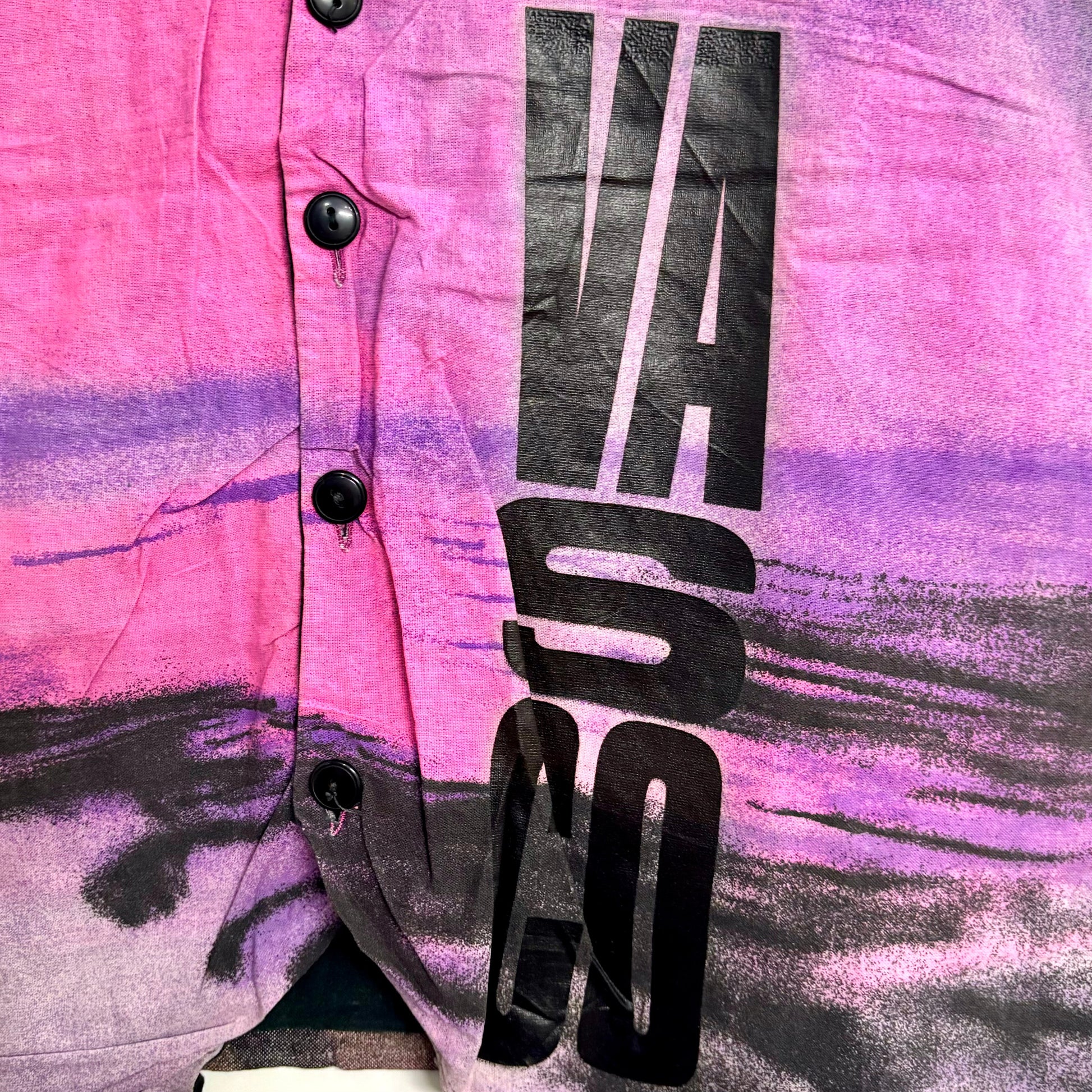Stylera pink purple tie dye button front vest with bold black vertical print trendy statement fashion vest