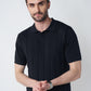 Johnny-Collar Knit Polo in Black