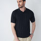 Johnny-Collar Knit Polo in Black