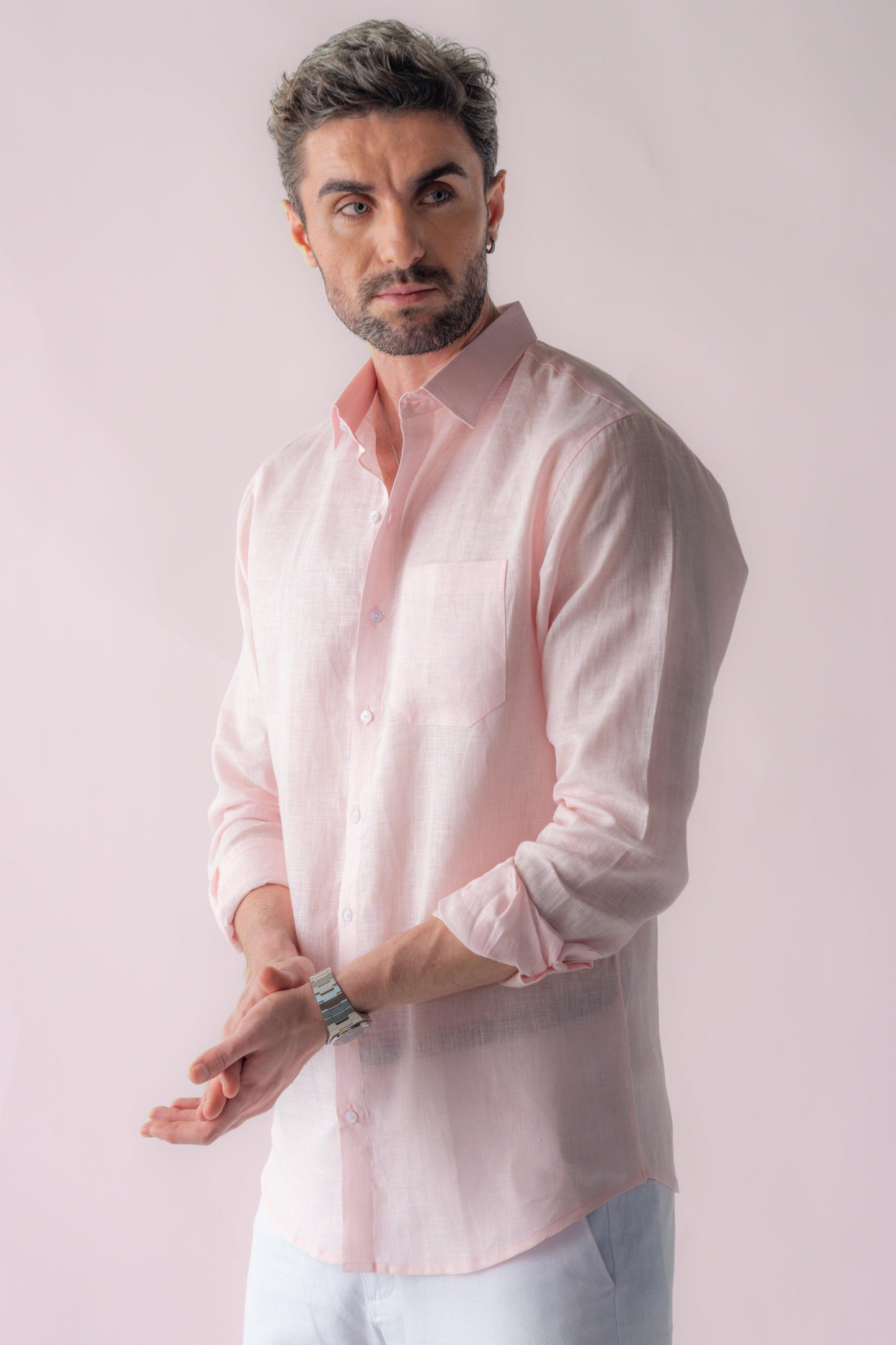 100% Linen Soft Touch in Pearl Pink Shirt
