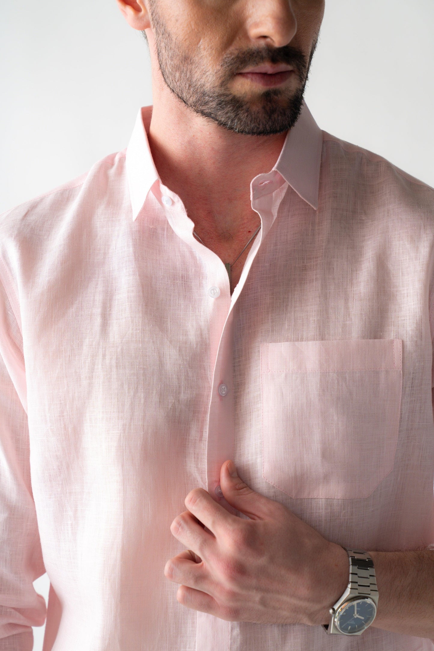 100% Linen Soft Touch in Pearl Pink Shirt