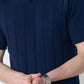Johnny-Collar Knit Polo in Navy Blue