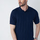 Johnny-Collar Knit Polo in Navy Blue