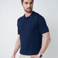 Johnny-Collar Knit Polo in Navy Blue