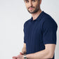 Johnny-Collar Knit Polo in Navy Blue