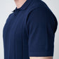 Johnny-Collar Knit Polo in Navy Blue