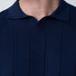 Johnny-Collar Knit Polo in Navy Blue